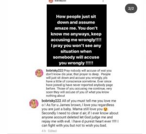 Bobrisky Reacts After James Brown’s Instagram Page Gets Deleted