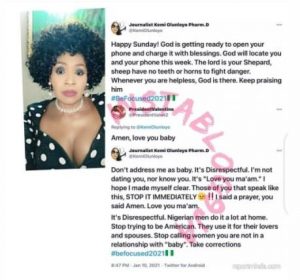 Kemi Olunloyo Berates Fan Who Called Her “Baby”