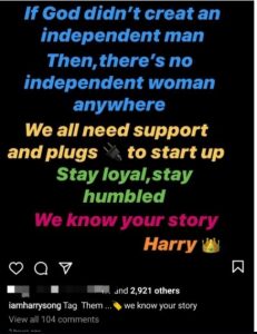 “There’s No Independent Woman Anywhere” – Harry Song