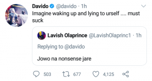 Davido gives epic reply to a man who said his song “Jowo” is trash