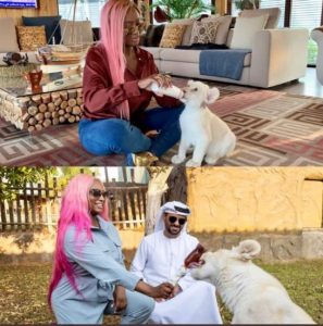 DJ Cuppy Shares Growth Of Her Pet Lion In Dubai (Photo)