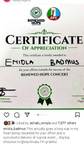 Eniola Badmus Expresses Gratitude For Receiving a Valuable Award From APC